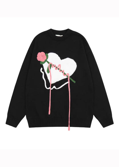 Original Black O Neck Heart Knit Knitted Sweaters Fall