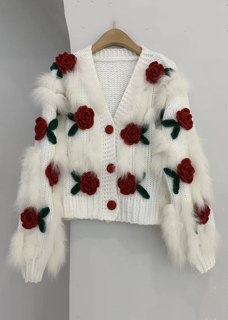 Pink V Neck Button Patchwork Knit Cardigan Winter