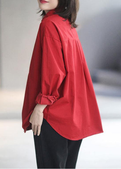 Unique Lapel Patchwork Spring Lothes Pattern Red Blouses