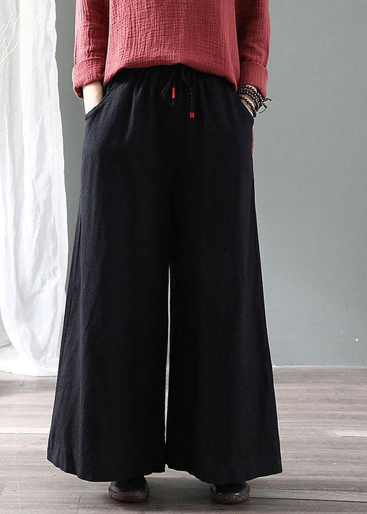 Diy Black Retro Tie Waist Fall Wide Leg Pants