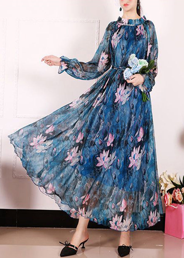 Blue Print Exra Large Hem Chiffon Beach Dresses Spring