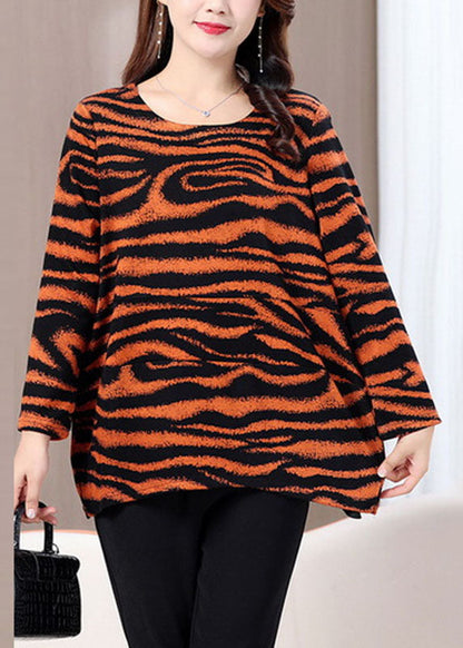 Red O-neck Print Top Long Sleeve