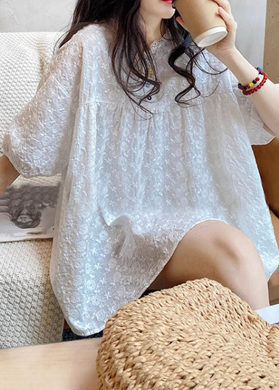 White O-neck Lace Patchwork Shirts Summer