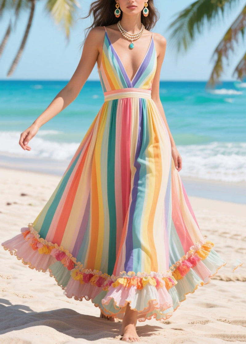 Rainbow Patchwork Exra Large Hem Silk Summer Beach Dress