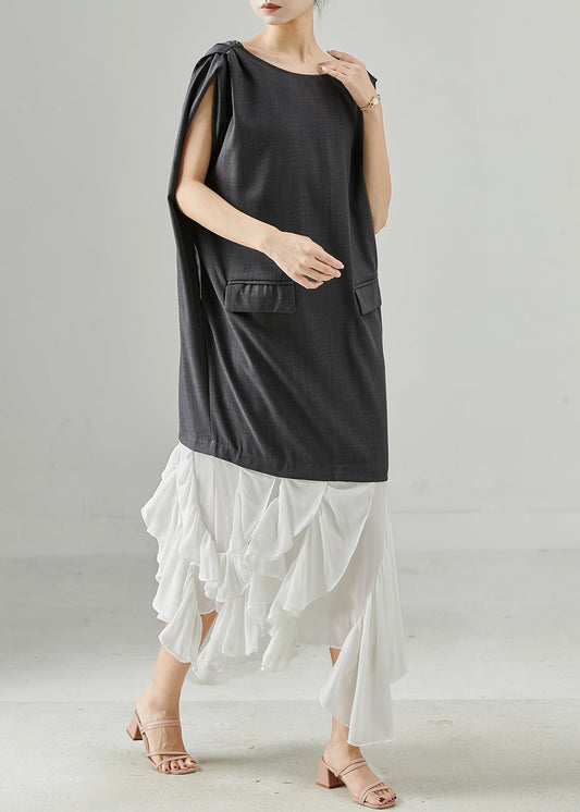 Grey Patchwork Spandex Fake Two Piece Dress Sleeveless