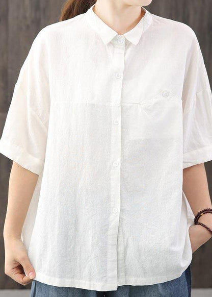 Organic White Asymmetrical Design Cotton Linen Top Summer