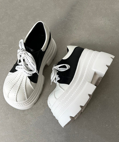 Black White Splicing Platform Loafer Shoes Lace Up