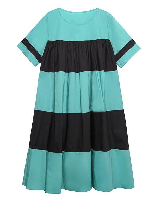 Handmade Blue Patchwork O-neck Party Summer Cotton Dress