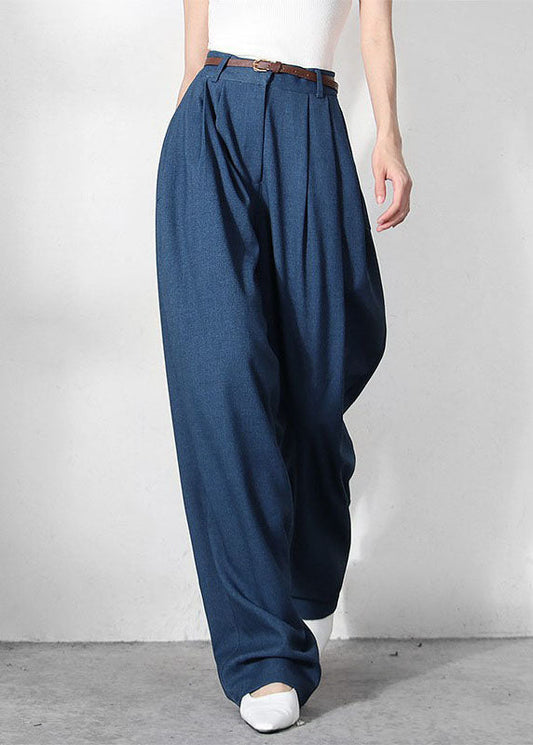 Loose Blue Zip Up Pockets Straight Pants Spring