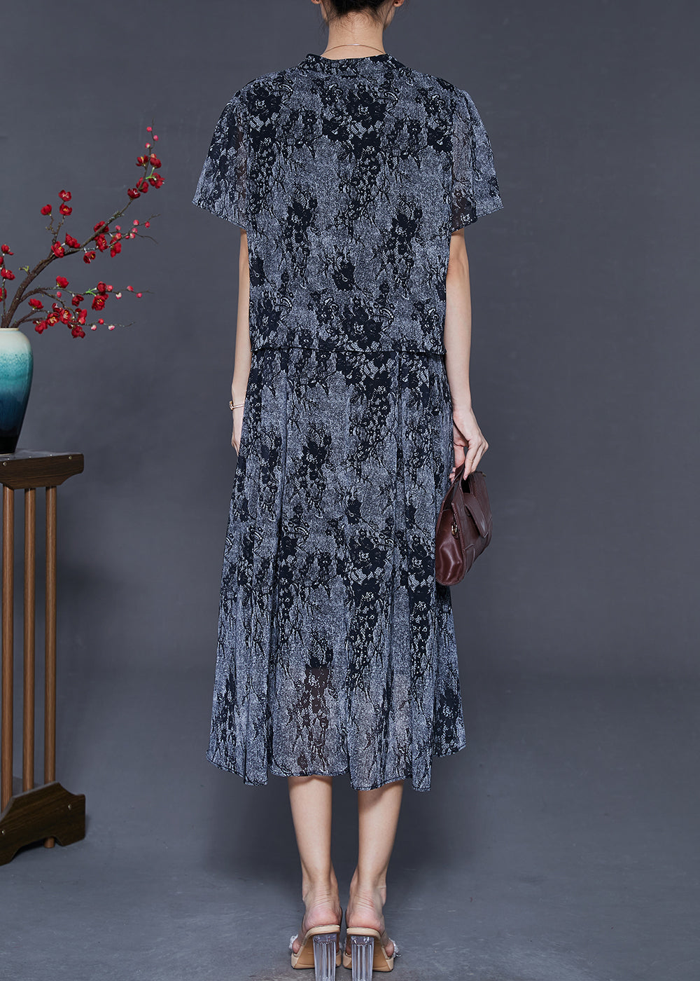 Diy Grey V Neck Tie Dye Chiffon Dress Summer