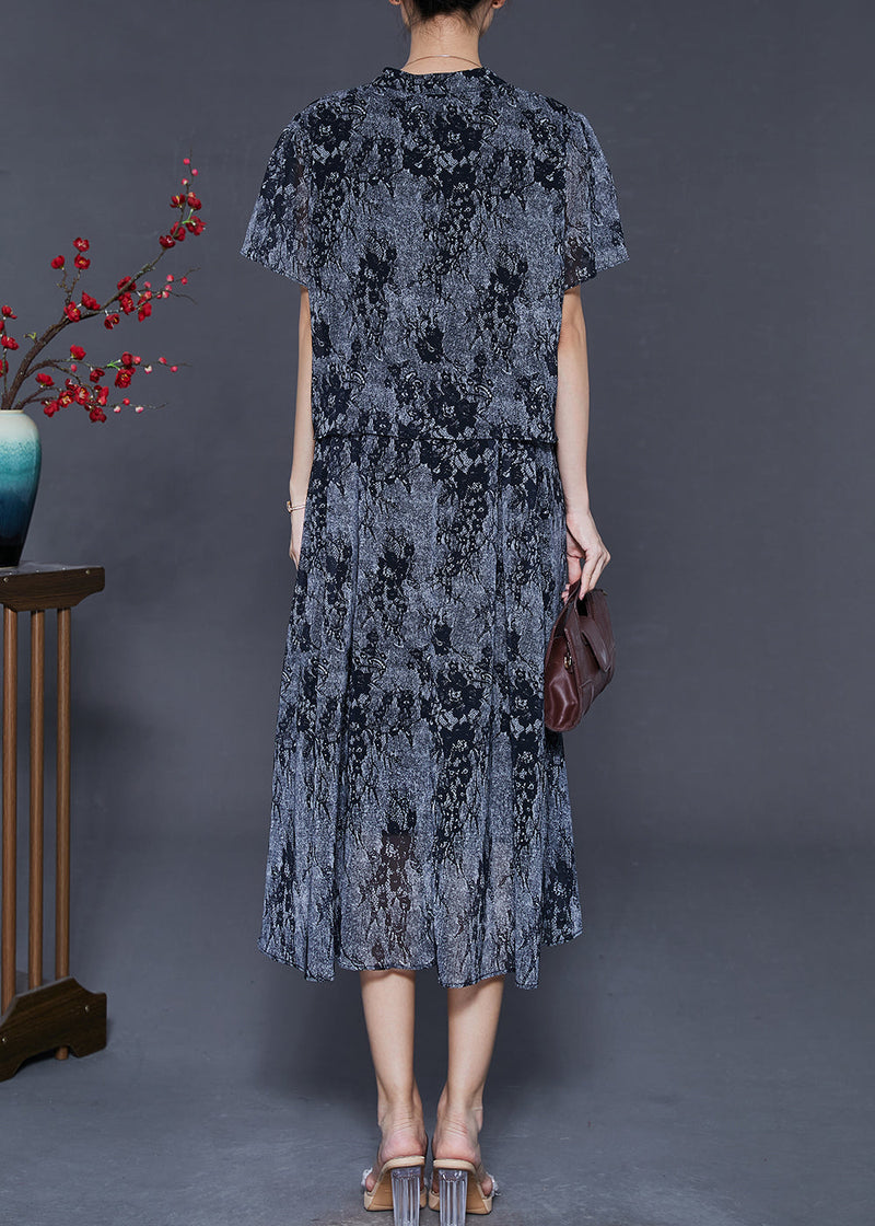 Diy Grey V Neck Tie Dye Chiffon Dress Summer