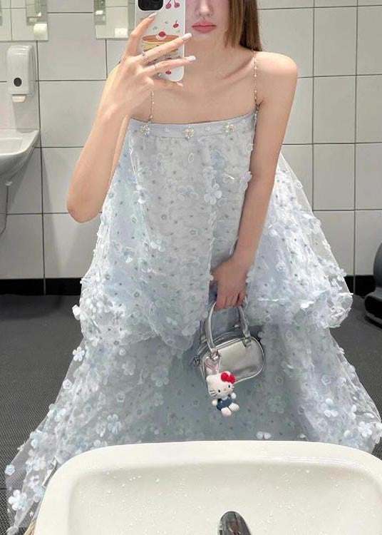 Light Blue Decorated Tulle Party Dress Summer