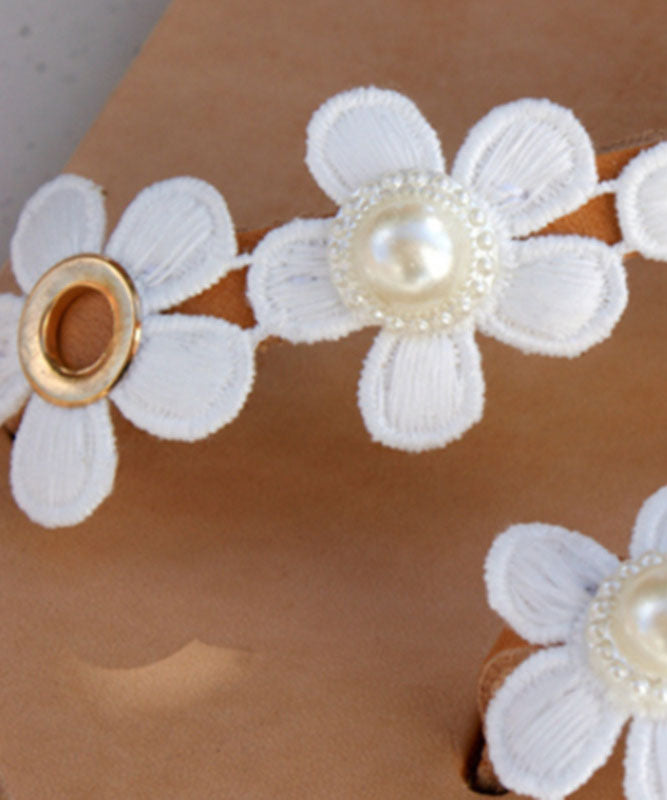 White Flower Faux Leather Sandals Cross Strap Sandals for