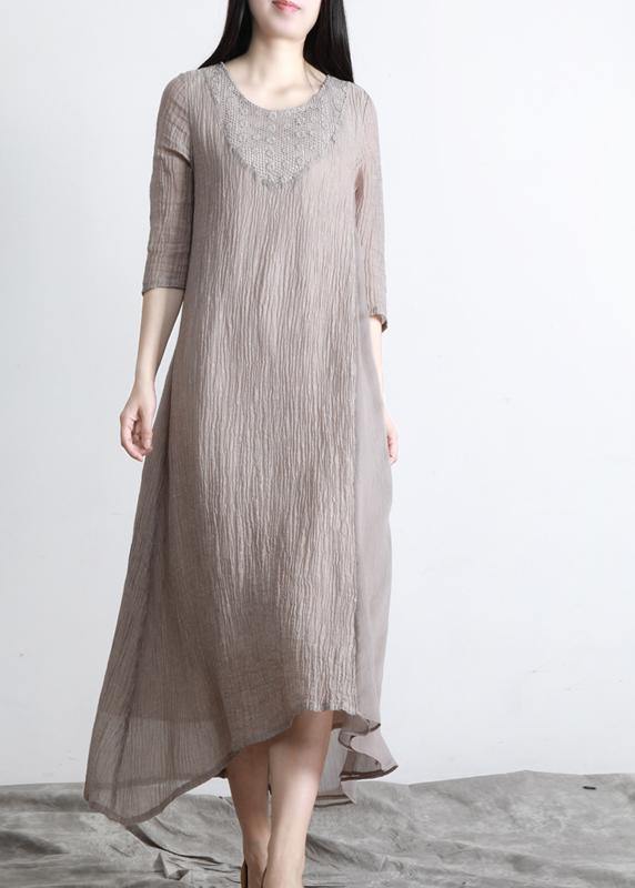 Art Nude Cinched Pockets Patchwork Maxi Summer Linen Dress