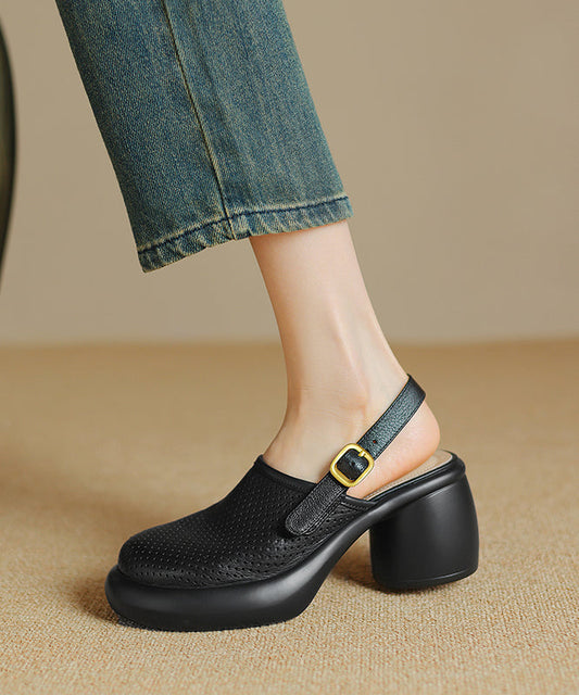 Novelty Black Hollow Out Splicing Buckle Strap Chunky Sandals