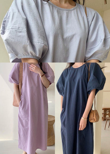 Diy Purple Cotton Maxi Dresses Short Sleeve