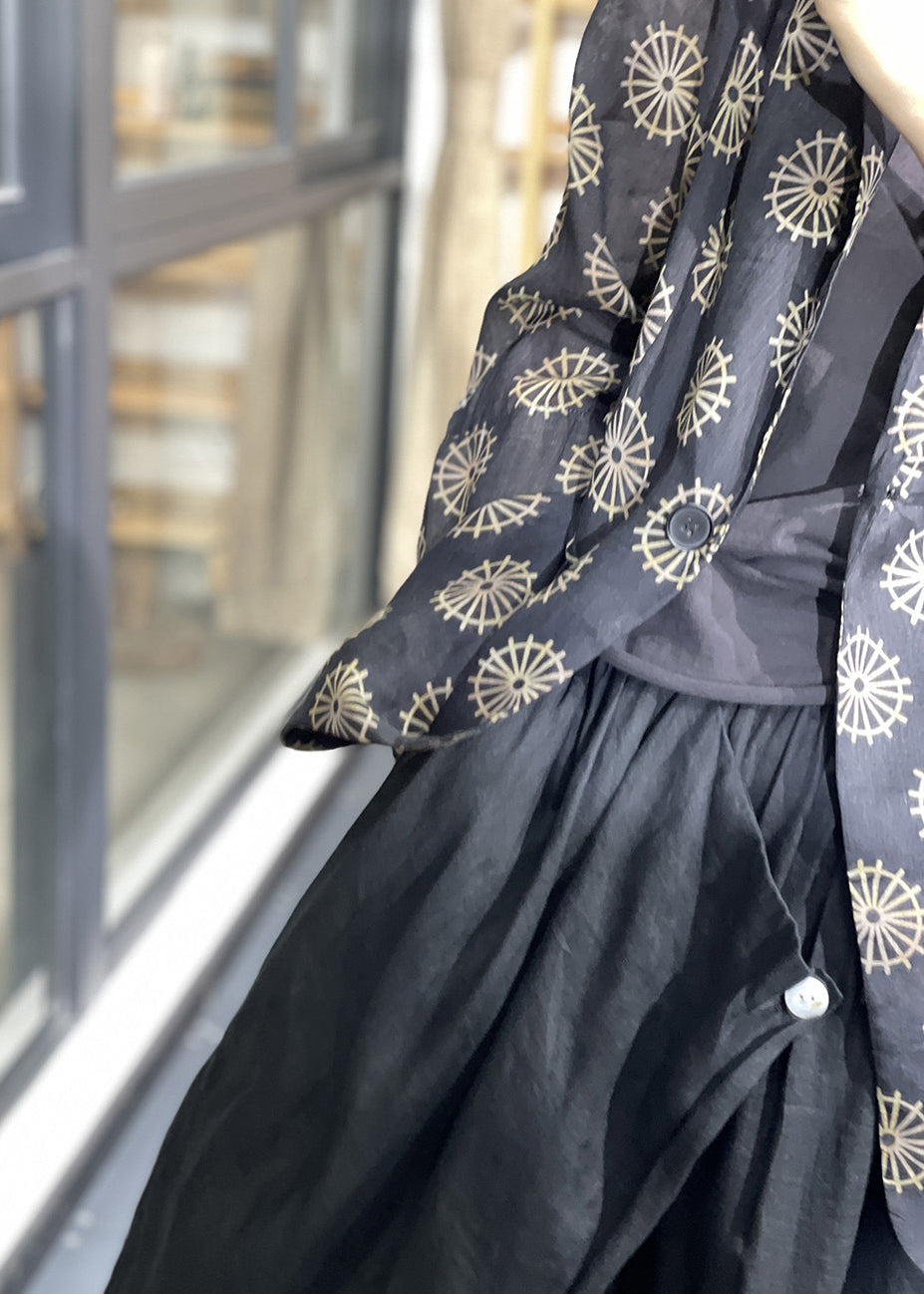 Navy Notched Print Button Coats Long Sleeve