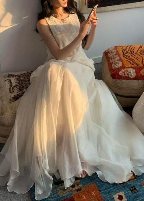 Original White Tops and Skirts Two Piece Set Sleeveless