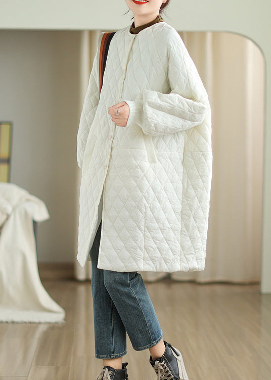 Stylish White Hooded Pockets Fine Cotton Filled Coat Winter