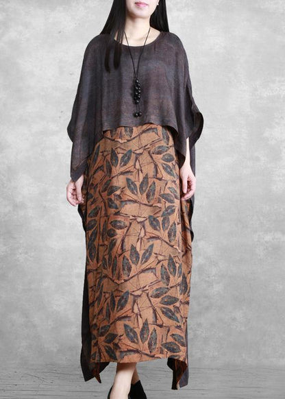 Loose Gray Print Silk Dress Summer Dress