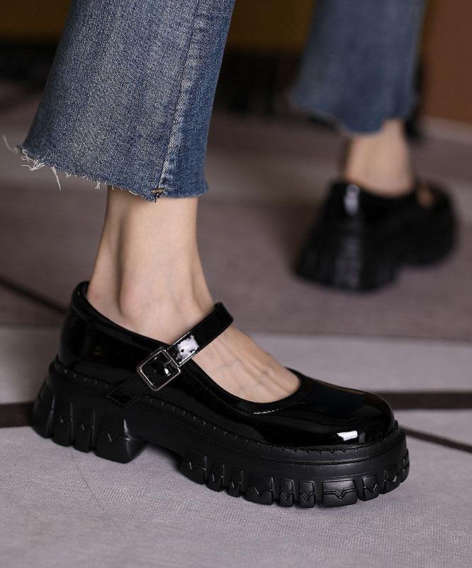 Black Flat Feet Shoes Buckle Strap Platform Flat Shoes for