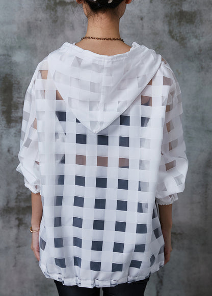 Art White Hooded Hollow Out Tulle Upf 50+ Sweatshirts Top Summer