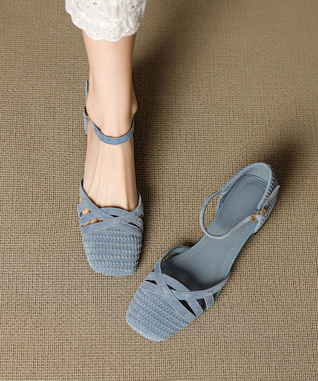Buckle Strap Splicing Chunky Sandals Caramel Suede