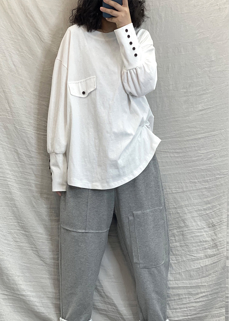 Handmade White Low High Design Cotton Sweatshirts Tracksuits Long Sleeve
