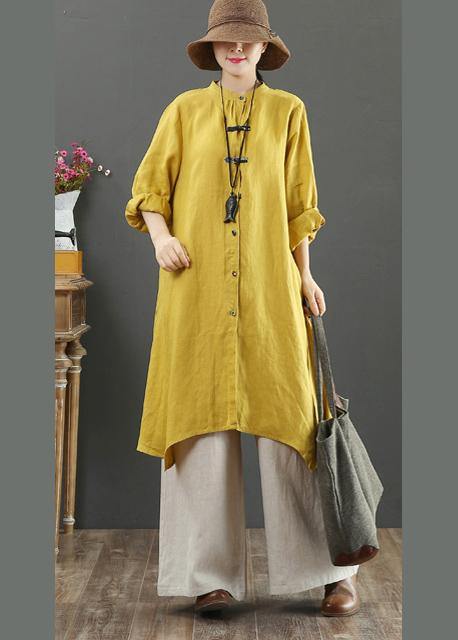 Art Yellow Blouses for Stand Collar Asymmetric Spring Top