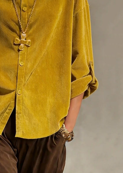 Simple Yellow Stand Collar Button Shirts Spring