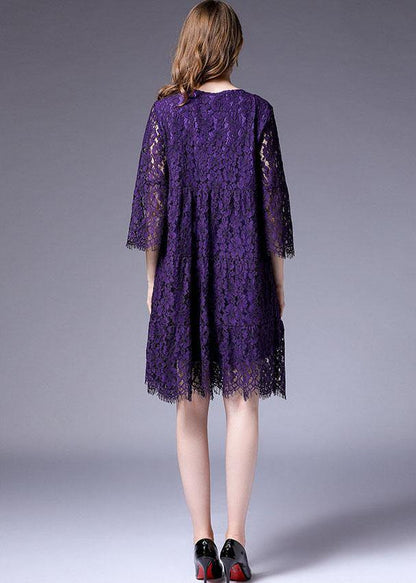 French Purple Half Sleeve Spring Vacation Dresses Half Sleeve
