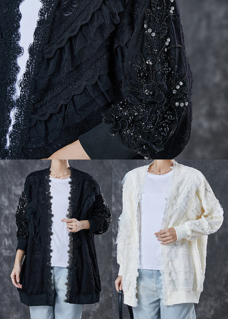 Black Oversized Patchwork Lace Cardigan Spring