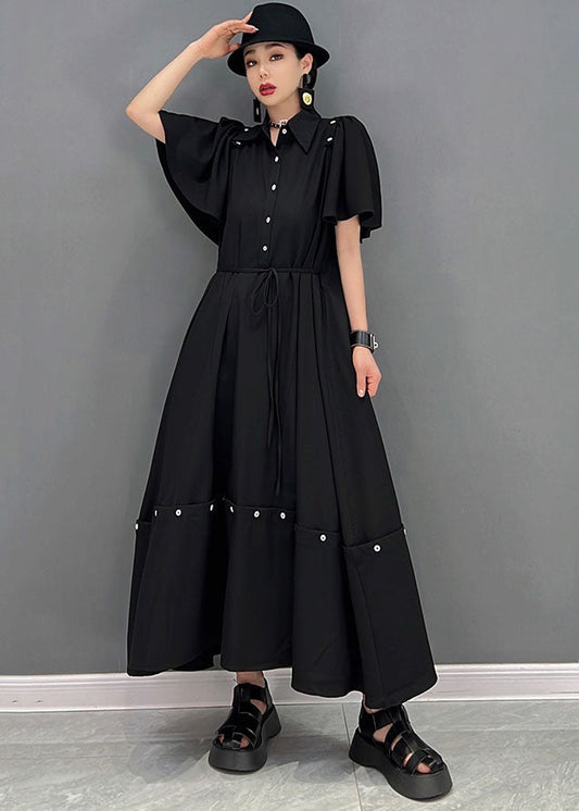 Black Original Peter Pan Collar Patchwork Removable Cotton Holiday Long Dress Cloak Sleeves