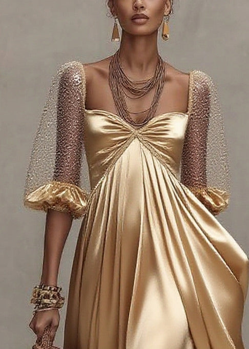 Golden Exra Large Hem Patchwork Tulle Maxi Dresses Summer
