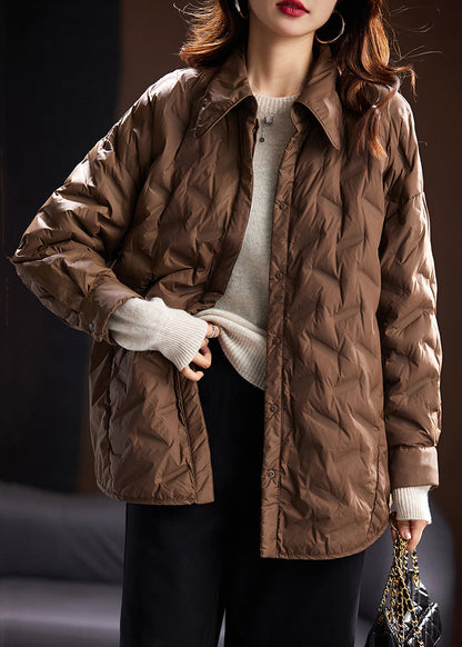 Coffee Peter Pan Collar Button Duck Down Coats Winter