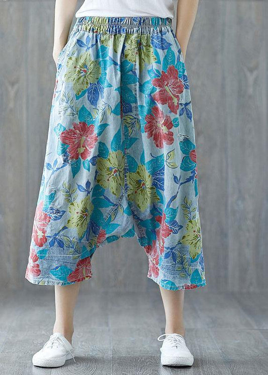 Green Pockets Hole Print Fall Pants Cotton