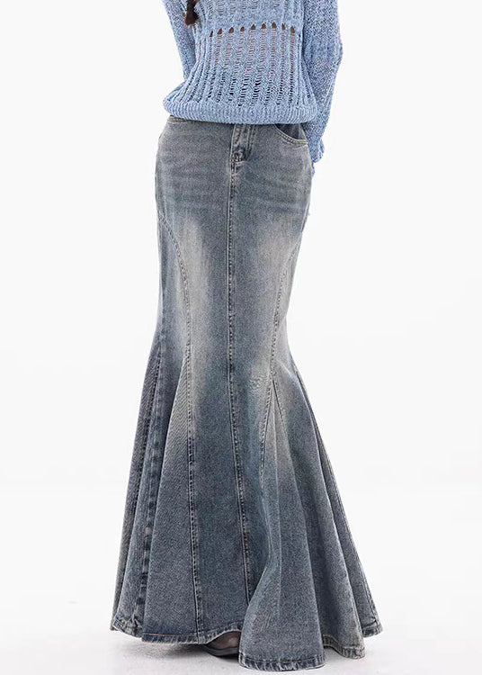 Blue Button Original Design Fishtail Denim Skirts High Waist Fall