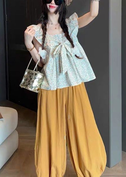 Green Bow Cotton Tanks Butterfly Sleeve