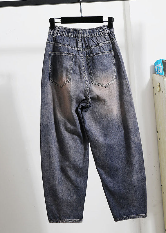 Blue Pockets Diy Zircon Rivet Denim Pants Spring