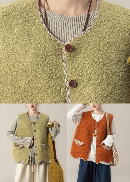 Natural Orange O-neck Asymmetrical Faux Fur Waistcoat and Top Two Pieces Set Winter