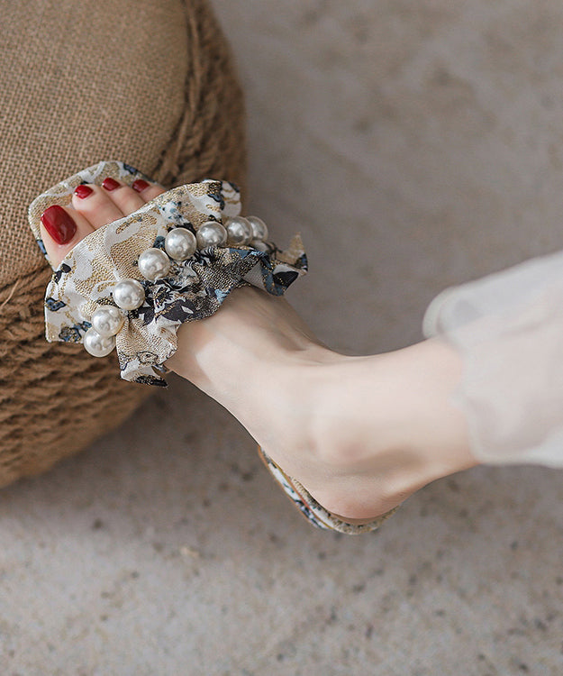 Cotton Fabric Embroidery Nail Bead Splicing Slide Sandals