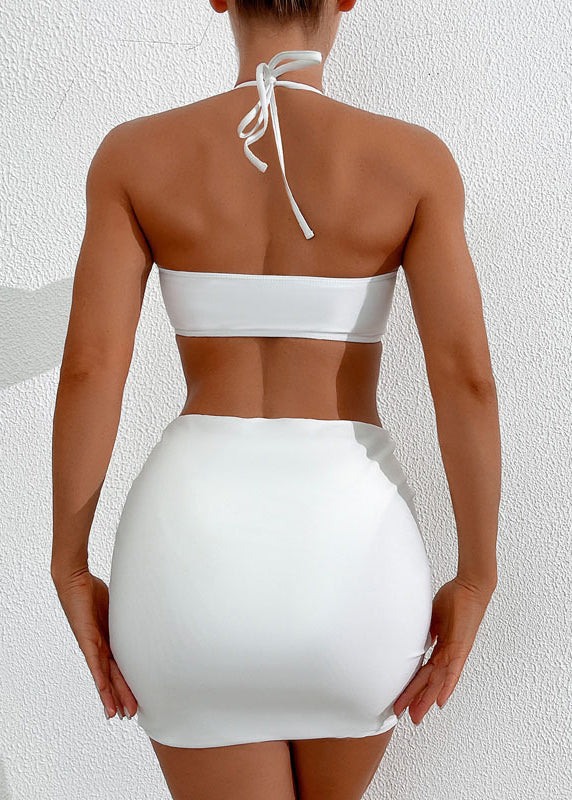 White Halter Holiday Swimwear Two Pieces Sets