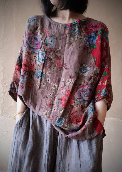 Organic Colour 1 O-neck Print Cotton Top Long Sleeve
