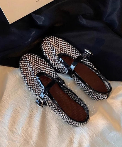 Diy Splicing Flats Shoes Black Breathable Mesh Zircon