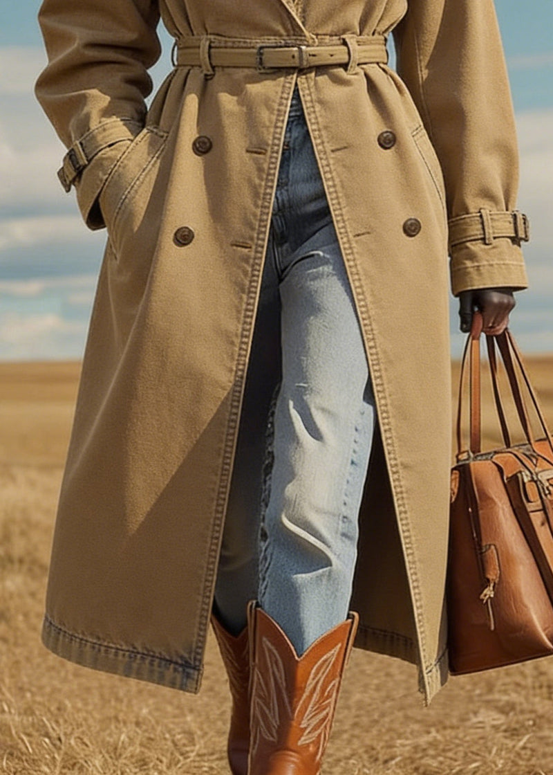 Italian Khaki Oversized Double Breast Cotton Trench Coat Spring