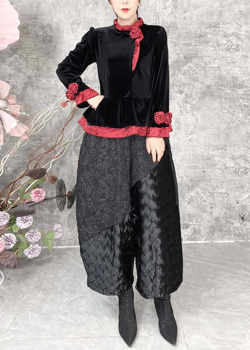 Green Patchwork Silk Velour Two Piece Set Spring