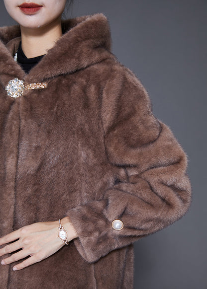 Coffee Hooded Warm Mink Velvet Coat Outwear Winter