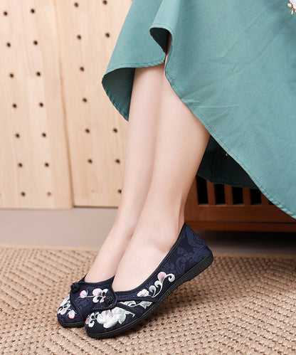 Comfy Blue Flats Embroideried Cotton Fabric Flat Shoes for