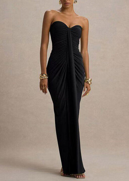Classy Green Cold Shoulder Wrinkled Long Dress Sleeveless
