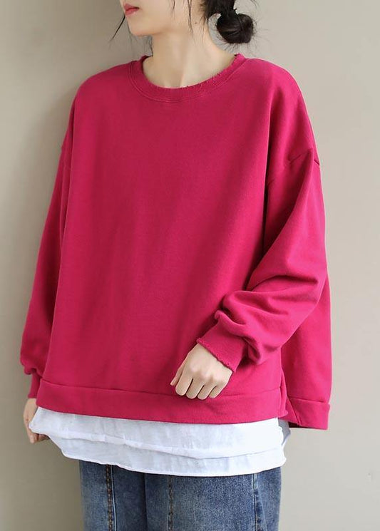 O Neck False Two Pieces Spring Work Outfits Rose Blouses